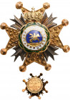 SPAIN
ROYAL AND MILITARY ORDER OF SAINT HERMENEGILDO
A very large Lapel Miniature of the Order, 23 mm, in GOLD and enamels; fastening button also ma...