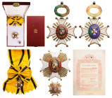 SPAIN
Civil Order of Health 
A Grand Cross Set, 1st Class, instituted in 1943. Sash Badge, 42 mm, gilt Silver, both sides enameled, both central med...