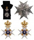 SWEDEN
ORDER OF THE NORTHERN STAR
Grand Cross Set, 1st Class, 1st Type, instituted in 1748. Sash Badge, 80x55 mm, GOLD, both sides enameled, both ce...