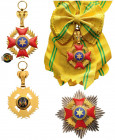 TCHAD
NATIONAL ORDER
Grand Cross Set, instituted in 1960. Sash Badge, 72x46 mm, gilt Bronze, enameled, both central medallions enameled, original sa...