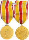 TONGA
King Tupou V Coronation Medal
Breast Badge, 38 mm, gilt Bronze, original suspension ring and ribbon. Instituted by King George Tupou V on 31 J...