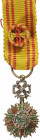 TUNISIA
ORDER OF NICHAN AL IFTIKHAR
Officer's Cross Miniature, 4th Class. Breast Badge, 19x11 mm, Silver with brilliant cut rays, hallmarked, centra...