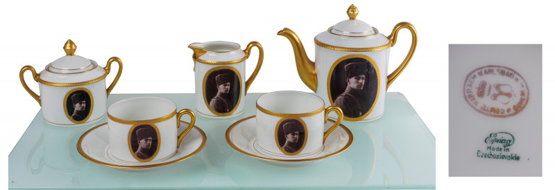 TURKEY
A Bohemian porcelain coffee service for two, with the portrait of Prince...