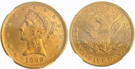 USA
5 Dollars 1899
Gold. KM 101. NGC MS 63 
Estimate: EUR 750 - 1500