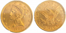 USA
5 Dollars 1902
Gold. KM 101. PCGS MS 62+ 
Estimate: EUR 700 - 1400