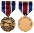 UNITED STATES OF AMERICA
MEDAL OF PUBLIC HEALTH, RED LAKE NATION
Breast Badge, 35 mm, bronze, original suspension ring and ribbon. A rare medal! R! ...