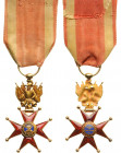 VATICAN
ORDER OF SAINT GREGORY
An early Knight’s Cross of slightly reduced size for military, 45x28 mm, in GOLD and red enamelon both sides; dark-bl...