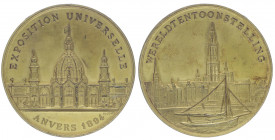 Bronzemedaille, 1894
Belgien. vergoldet, auf die Internationale Ausstellung in Anvers.. 64,91g
Hsp.
vz/stgl