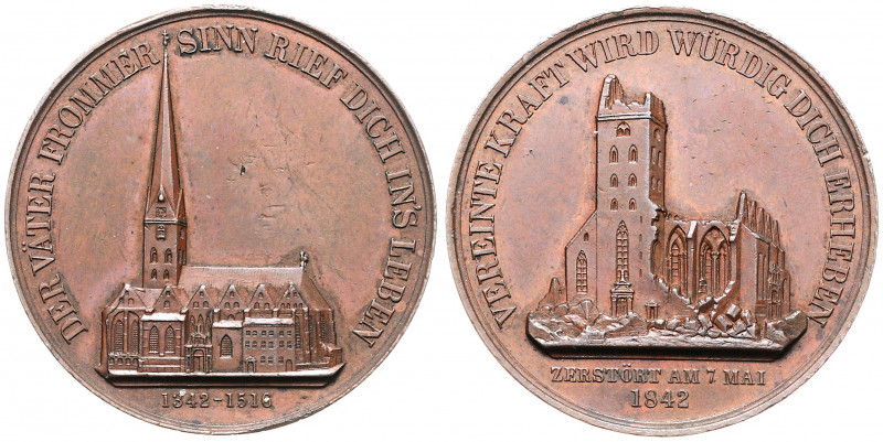 Kupfermedaille, 1842
Deutschland, Hamburg. auf den St. Petriturm, zerstört am 7....