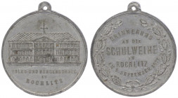 Zinnmedaille, 1877
Deutschland, Kaiserreich nach 1871. a.d. Schulweihe der Volks und Bürgerschule, Dm 34mm.. 9,28g
vz/stgl