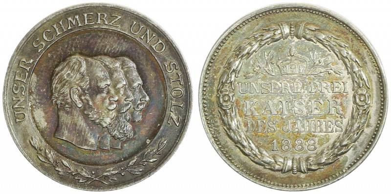 Silbermedaille, 1888
Deutschland, Kaiserreich nach 1871. auf das 3 Kaiserjahr.. ...