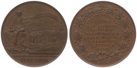 Bronzemedaille, 1895
Deutschland, Kaiserreich nach 1871. auf das 100jährige Bestehen des Freimaurer-Krankenhauses 1795 - 1895, Hammonia auf Schild ges...
