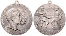 Silbermedaille, 1914
Deutschland, Kaiserreich nach 1871. an Originalöse, Franz Josef + Wilhelm II., "Einigkeit macht stark". 11,29g
vz