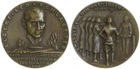 Kupfermedaille, 1925
Deutschland, Weimarer Republik 1919 - 1933. auf Leo Schlagetter, ermordet von den Franzosen am 26. Mai 1925, von K. Goetz.. 19,91...