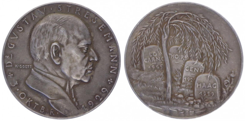 Silbermedaille, 1929
Deutschland, Weimarer Republik 1919 - 1933. auf Gustav Stre...