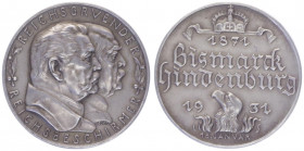 Silbermedaille, 1931
Deutschland, Weimarer Republik 1919 - 1933. Bismarck und Hindenburg.. 19,92g
vz