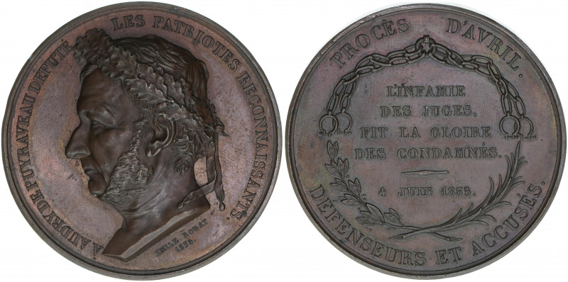 Bronzemedaille, 1855
Frankreich. auf Andry Puyraueau, Politiker (1773 - 1852). 6...