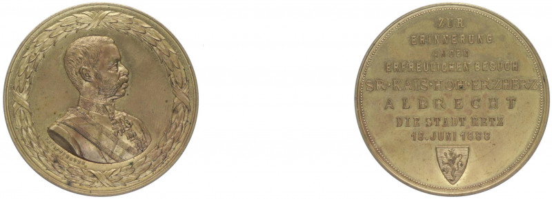 Franz Joseph I. 1848 - 1916
Bronzemedaille, 1888. vergoldet, auf den Besuch des ...