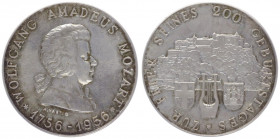 Silbermedaille, 1931
Wolfgang Amadeus Mozart zum 200. Geburtstag 1756-1956, Dm 36 mm.. 20,40g
stgl