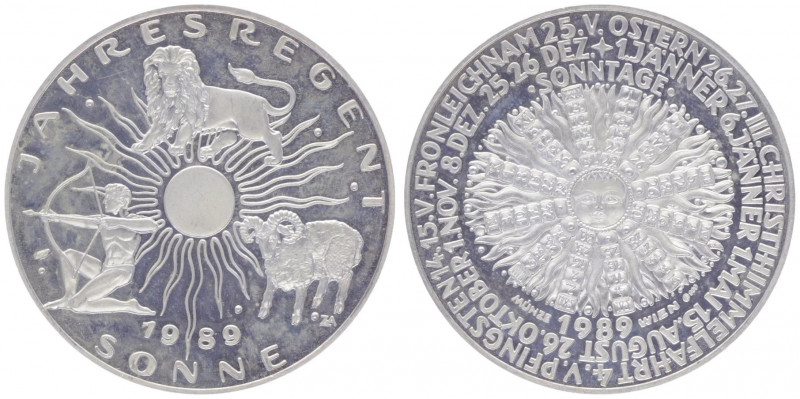 Silbermedaille, 1989
der Jahresregent Sonne, Kalendermedaille, von der Münze Wie...
