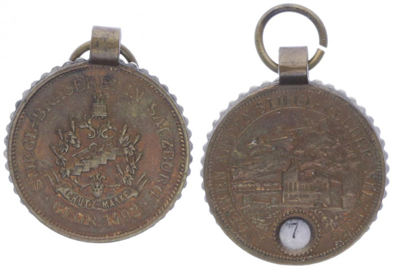 Silbermedaille, o. Jahr
Bierzähler der Stiegelbrauerei Salzbug, an Anhänger.. 10...
