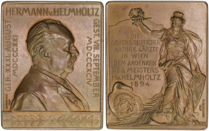 Bronzeplakette 1894, auf Hermann von Helmholz (1821 - 1894)
Deutschland. stgl