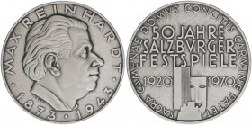 Salzburg: Bronzemedaille 1970, 50 Jahre Salzburger Festspiele, versilbert, Avers: Max Reinhardt
Österreich. stgl