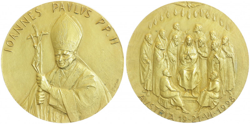 Bronzemedaille, vergoldet, auf den Besuch von Papst Johannes Paul vom 19. - 21.6...