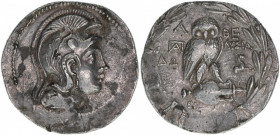 Pandion oder Apollodoros, und Lysia-magistrates.
Griechen - Attica, Athen. AR Tetradrachme, 145 BC. von neuem Stil
Athen
16,93g
HGC 4, 1602
ss+