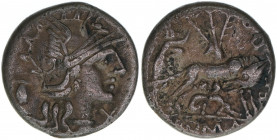 Sextus Pompeius Fostulus
Römisches Reich - Republik. Denar, 137 BC. Av. Romakopf nach rechts Rv. Wölfin, Romulus und Remus säugend
Rom
3,75g
Cr.235/1c...