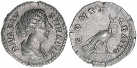 Faustina Minor II. +176
Römisches Reich - Kaiserzeit. Denar. Av. Kopf nach rechts DIVA FAVSTINA PIA Rv. Pfau CONSECRATIO
Rom
3,43g
BM-716, RSC-71a, RI...