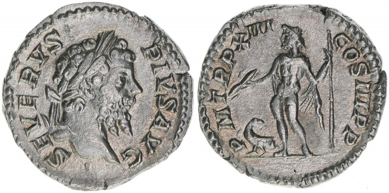 Septimius Severus 193-211
Römisches Reich - Kaiserzeit. Denar, 205. Av. Kopf nac...