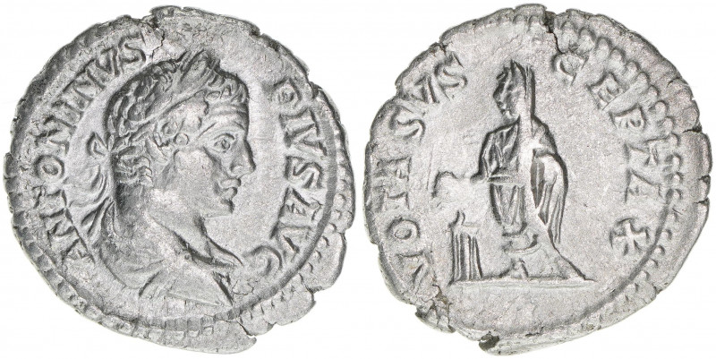 Caracalla 198-217
Römisches Reich - Kaiserzeit. Denar, 206-210. Av. Kopf nach re...