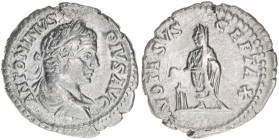 Caracalla 198-217
Römisches Reich - Kaiserzeit. Denar, 206-210. Av. Kopf nach rechts ANTONINVS PIVS AVG Rv. Caracalla nach links stehend VOTA SVSCEPTA...