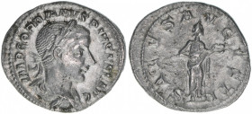 Gordianus III. Pius 238-244
Römisches Reich - Kaiserzeit. Denar, 240. Av. Kopf nach rechts, IMP GORDIANVS PIVS FEL AVG, Rv. Salus nach rechts stehend ...