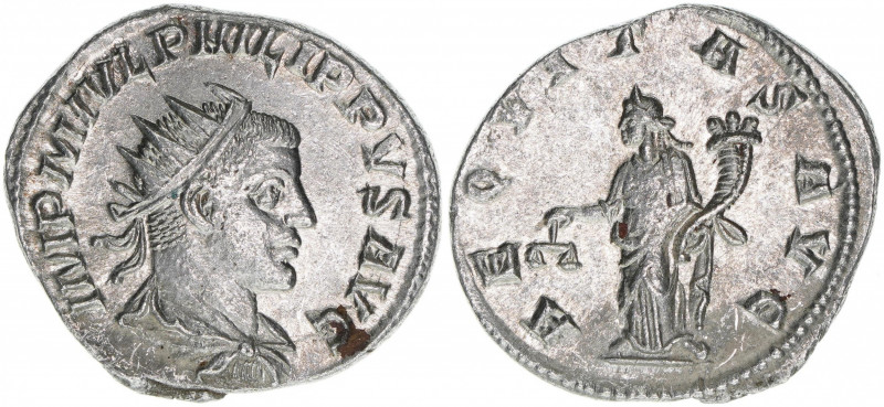 Philippus II. 247-249
Römisches Reich - Kaiserzeit. Antoninian. Av. Kopf nach re...