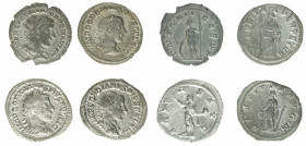 Gordianus III. Pius 238-244
Lots Antike. Lot mit 4 Antoninianen. LAETITIA AVGN / ORIENS AVG / Mars P M TR P II COS P P/ SECVRITAS PERPETVA
Rom
3,65g,4...