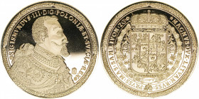 Kupfermedaille vergoldet
Deutschland. Medaille auf Sigismund III. von Polen nach dem Vorbild des 100-fachen Dukaten 1621 40mm 9.999 Stück Auflage. 32g...