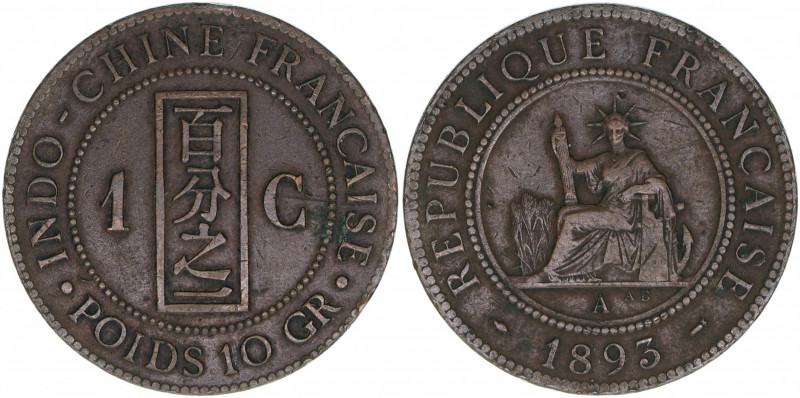 Französisch-Indochina
Frankreich. 1 Centime, 1893 A. 9,85g
Khant/Schön 1
ss