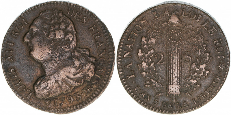 Ludwig XVI.
Frankreich. 2 Sol, 1793 BB. Straßburg
25,92g
Gadoury 24
ss-