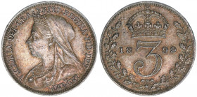 Queen Victoria
Großbritannien. 3 Pence, 1899. 1,41g
Khant/Schön 140
ss