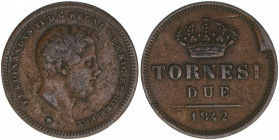 Ferdinand II. 1830-1859
Italien, Königreich Neapel und Sizilien. 2 Tornesi, 1842. 6,62g
Khant/Schön 27
ss