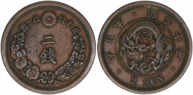 Tenno Mutsuhito 1868-1912
Japan. 2 Sen. 14,17g
Khant/Schön 51
ss