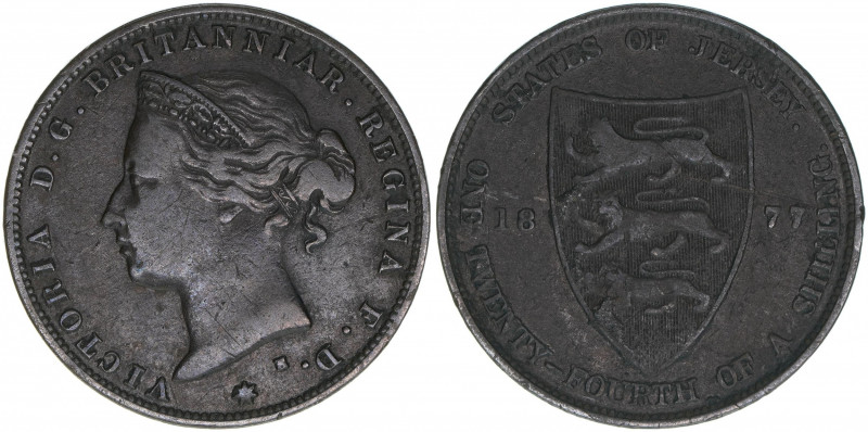 Victoria 1837-1901
Jersey. 1/24 Shilling, 1877. 5,43g
Khant/Schön 7
ss