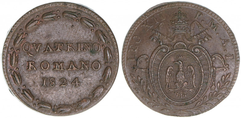 Papst Leo XII.
Kirchenstaat. Quattrino, 1824. 2,47g
Khant/Schön 24
vz