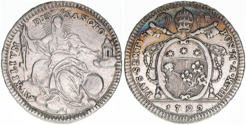 Papst Pius VI.
Kirchenstaat. 1/5 Scudo, 1792. 5,20g
ss