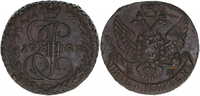 Katharina II. 1762 - 1796
Rußland. 5 Kopeken, 1789 EM. Ekaterinburg
50,20g
C# 59...