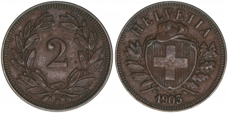 Eidgenossenschaft
Schweiz. 2 Rappen, 1903. 2,98g
ss