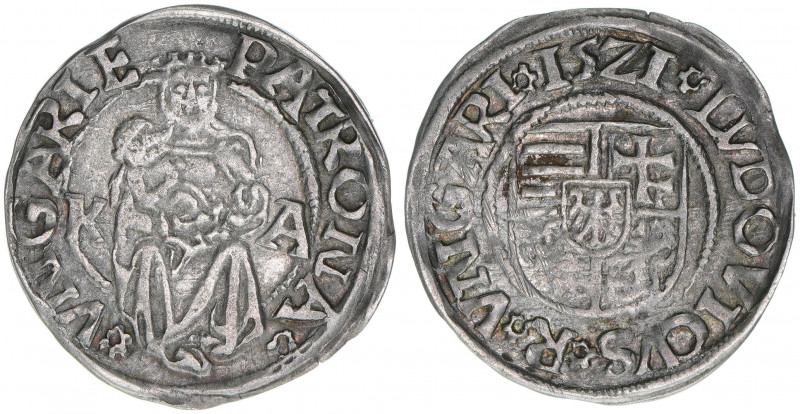 Ludwig II. 1516-1526
Ungarn. Denar, 1521. 0,57g
Huszar 841
ss+