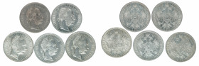Kaiser Franz Joseph I.
Österreich. Lot mit 5 Stk. Gulden, 1882 bis 1886. meist vz und besser
